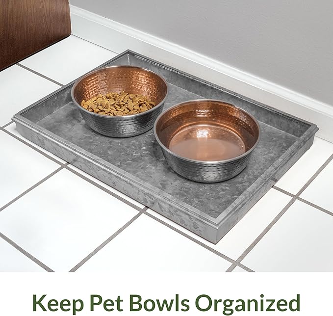 Good Directions Small Boot Tray, Classic Multi-Purpose All Weather Decorative Boot Tray, Shoes, Plants, Garage, Patio Door, Pet Bowls, 20 inch Entry Indoor Shoe Tray for Apartment, Grey Steel