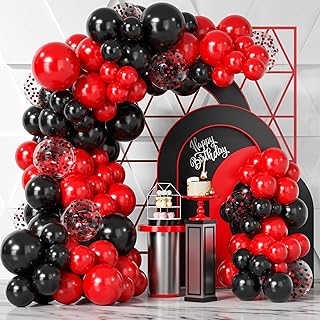 Bezente Red Black Balloons Garland Kit,100Pcs Black Red Balloons and Red Black Confetti Balloons Arch for Wedding Birthday...