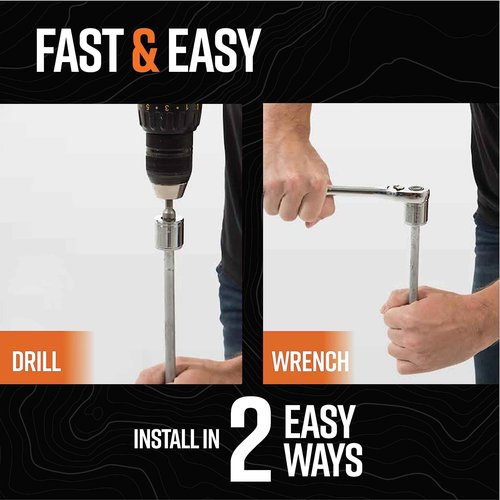GROUNDGRABBA Screw in Tent Stake for Normal to Hard Ground | Premium Drill Driven Ground Anchor Earth Screws | 4X Pro I Stakes (1.5 Foot), 4X GroundGrabba Closed Hooks, 1X 5/8" Hex Socket Driver