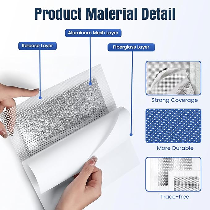 Wall Patch Repair Kit – 8 Multi-Size Aluminum Mesh Patches (2″ 4″ 6″ 8″) with Small & Medium Scrapers & 2 P180 Sandpapers| Drywall Hole Patch Kit for Sheetrock,Plaster & Ceiling Repair Large Value Set
