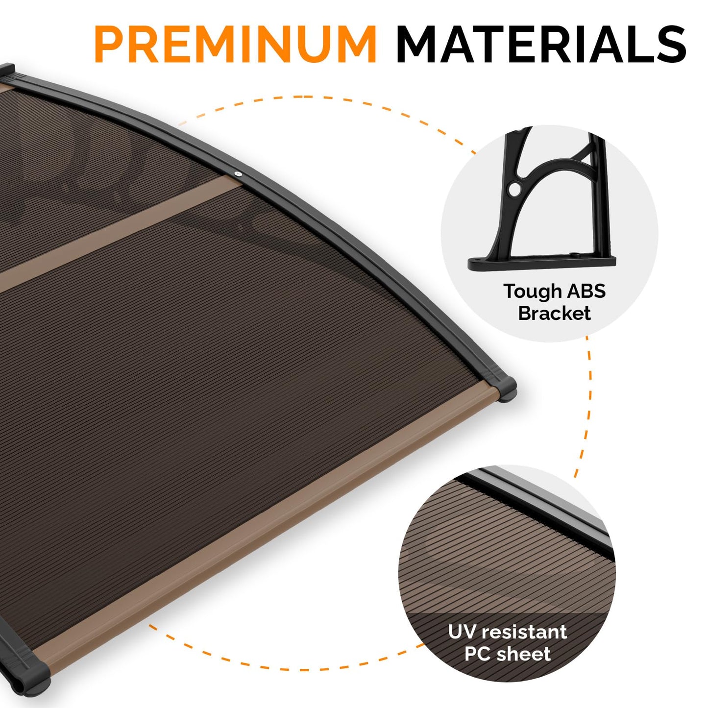 VINGLI Window Awning Door Canopy, 40" x 40" Window Awning Overhead Modern Polycarbonate Cover Outdoor Front Porch Patio Canopy UV Rain Snow Sunlight Protection Hollow Sheet/Brown