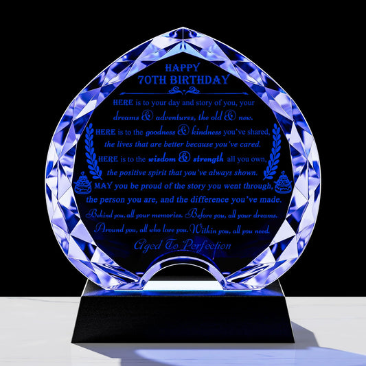 70th Birthday Gifts for Women Men with LED Light - Crystal Heart Gifts Personalized 1954 70 Year Old Birthday Present for Her Him - Happy 70th Birthday Gifts Ideas for Mom Dad Unique
