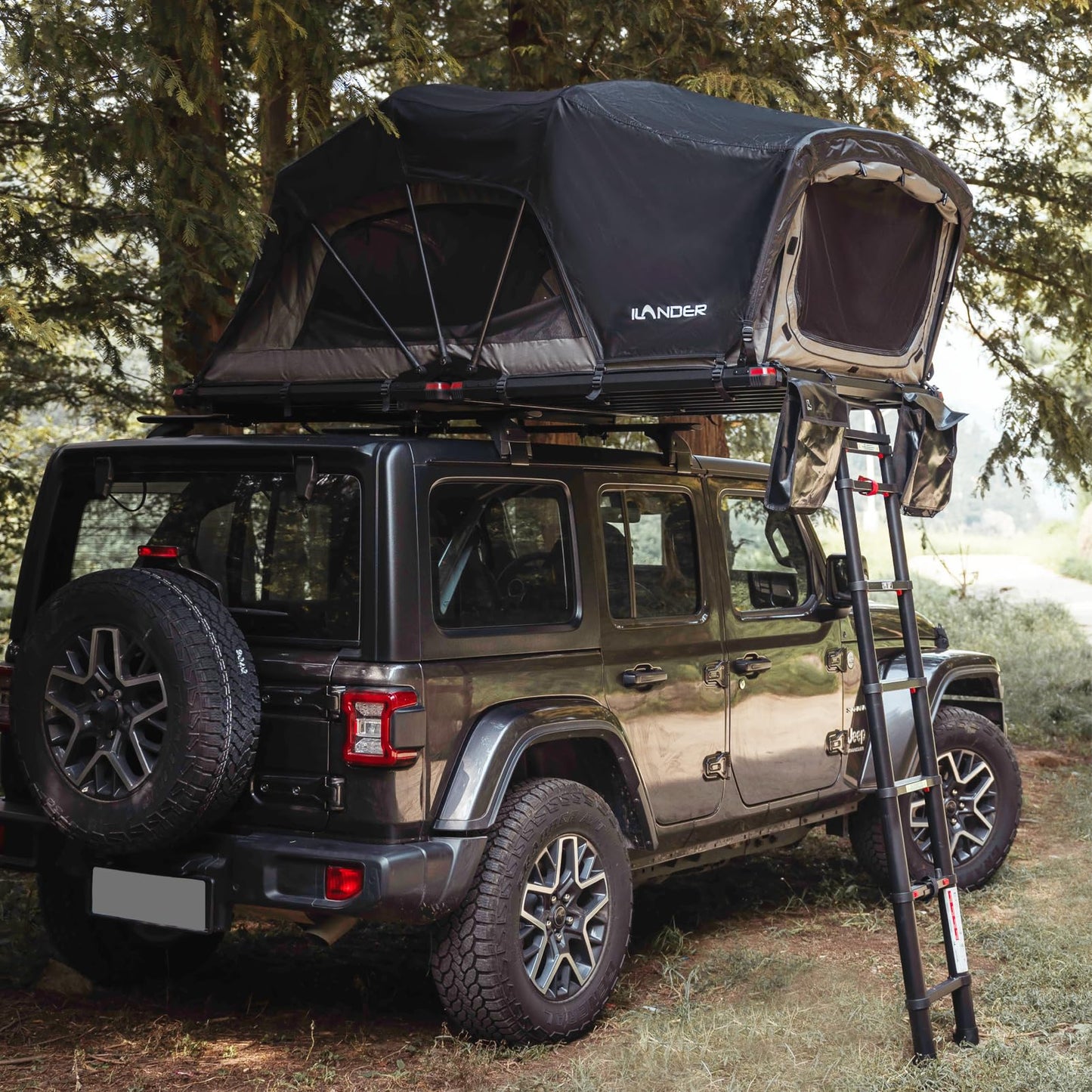 ILANDER Rooftop Tent Hardshell for SUV Van Jeep Truck Car, Aluminum Alloy Rooftop Tent with Two Support Poles, Waterproof and UV-Resistant Overland Roof Tents Camping for 2-3 Person (1.4M)