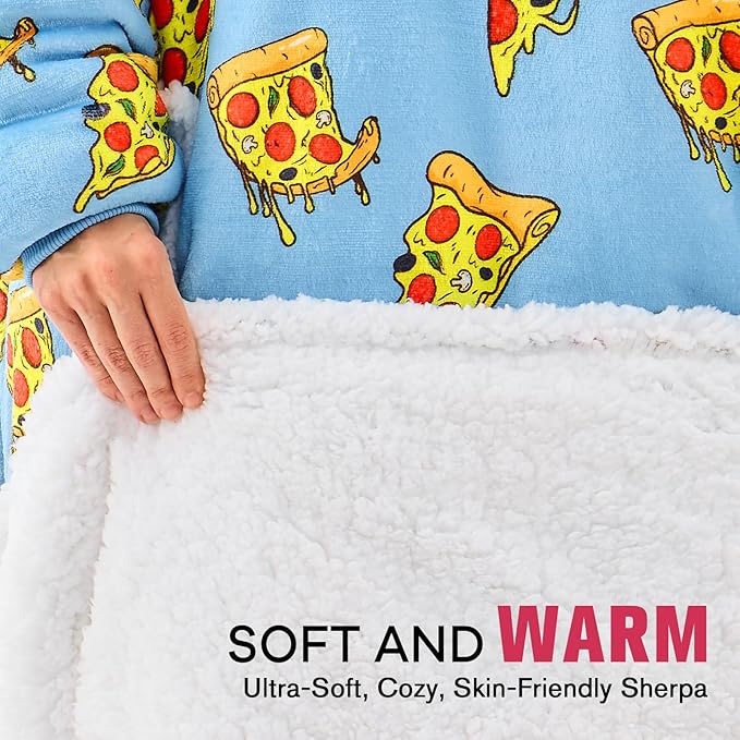 yescool Wearable Blanket Hoodie, Flannel Sherpa Fleece Blanket Sweatshirt for Adults Women Men,One Size Fits All