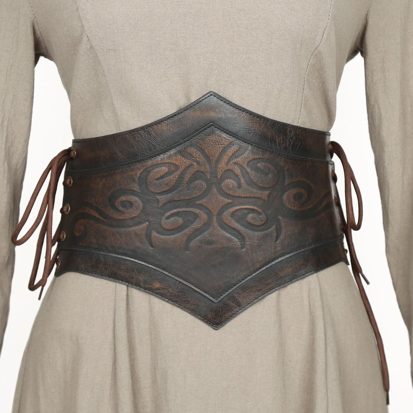 Joukavor Women's Viking Leather Corset Belt Medieval Cinch Belt Renaissance for Halloween (Brown, XXL)