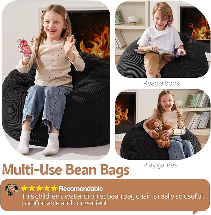 Homguava 2FT Bean Bag Chair,Teardrop Bean Bags Small Beanbag Chair with Memory Foam Filled and Ultra Soft Corduroy Cover for Living Room, Bedroom (Black)