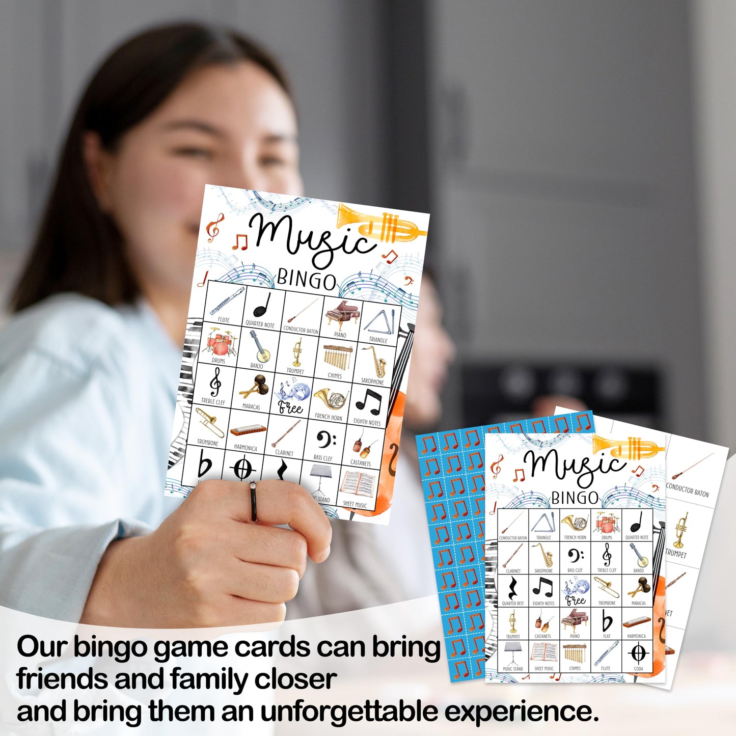 Music Bingo Game for Adults - Birthday Party Set, Cards, Favors for Family Singers and Music Lovers - Party Activity Decor & Supplies -03