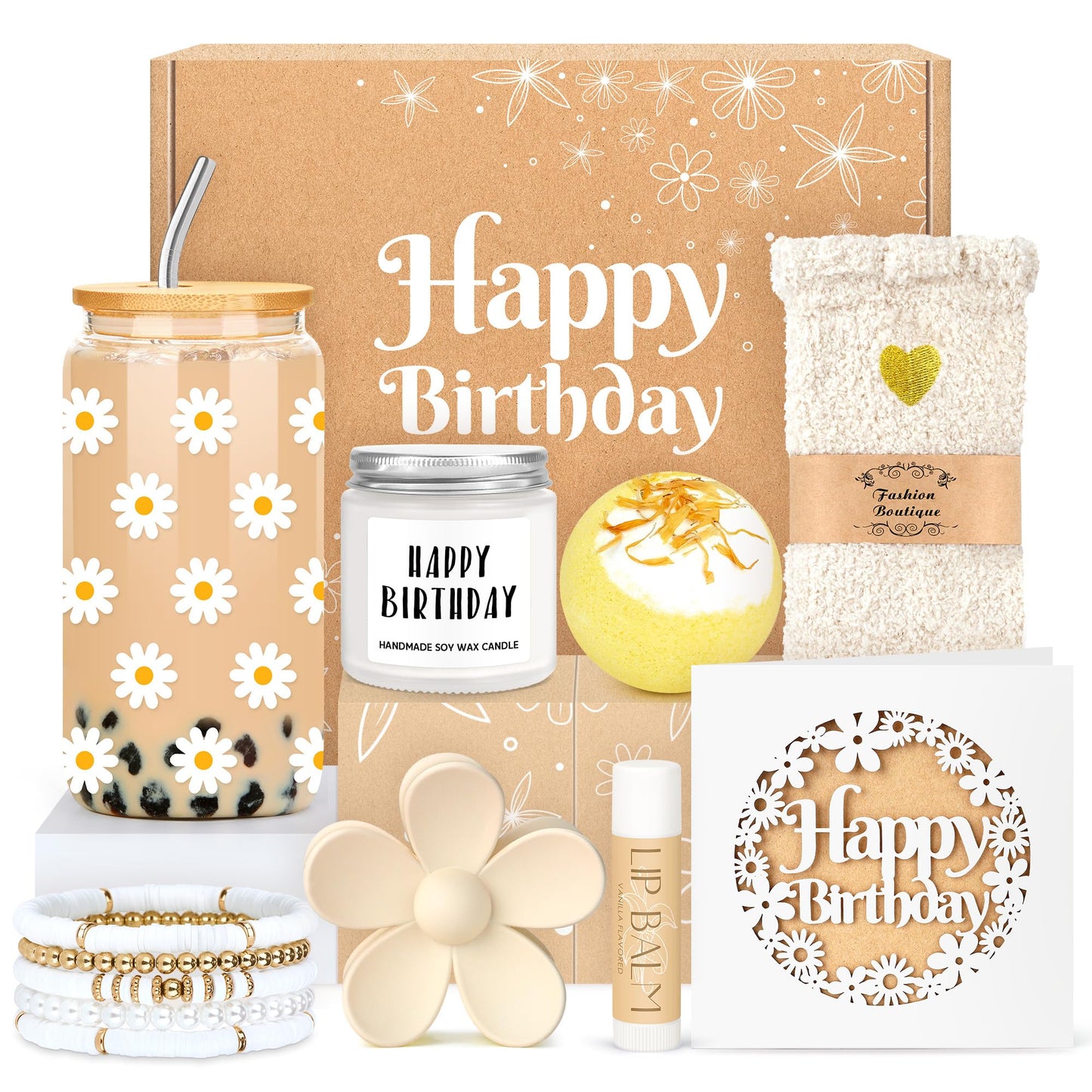 Birthday Gifts for Teen Girls, Women, Teenage Girl Birthday Gift Sets for Teen Girls Tween Gifts for Teenage Girl Cute Daisy Aesthetic Glass Cup Gift Basket for Teens, Women, Sister, Her, Friend