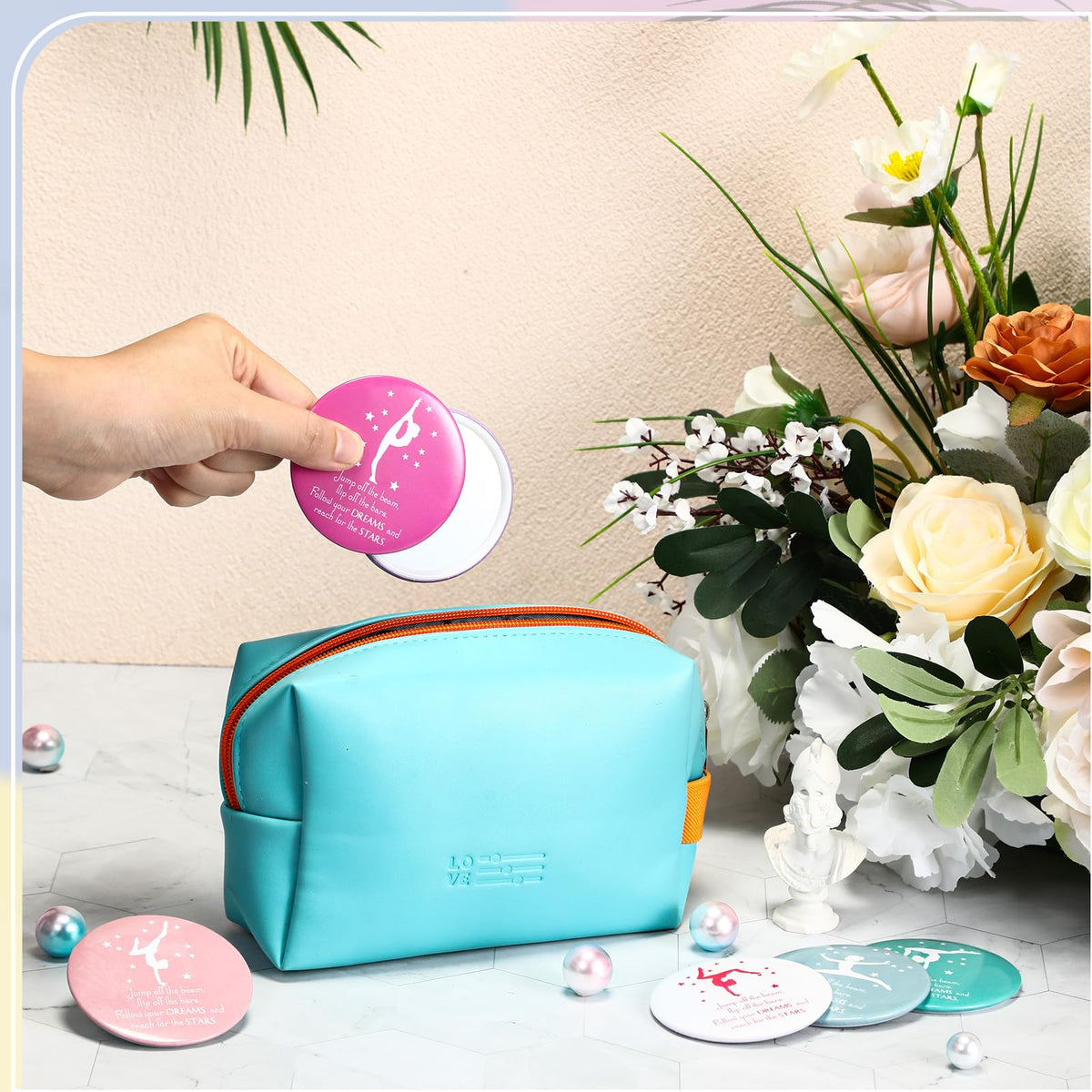 CroBlissful 18 Pcs Gymnastics Party Favor Bulk Mini Compact Mirror for Women 2.76 Inches Pocket Mirror Inspirational Gymnastics