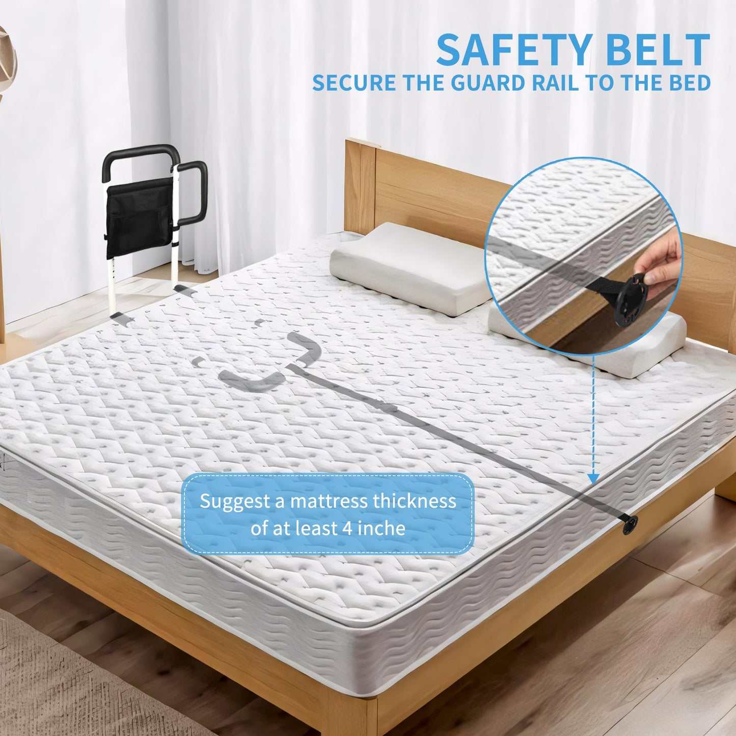 Good Bernie Bed Safety Rails for Elderly Adults, Adjustable Bed Guard Railing with Storage Bag and Side Handle, Bed Assist Bar Fits King, Queen, Full, Twin