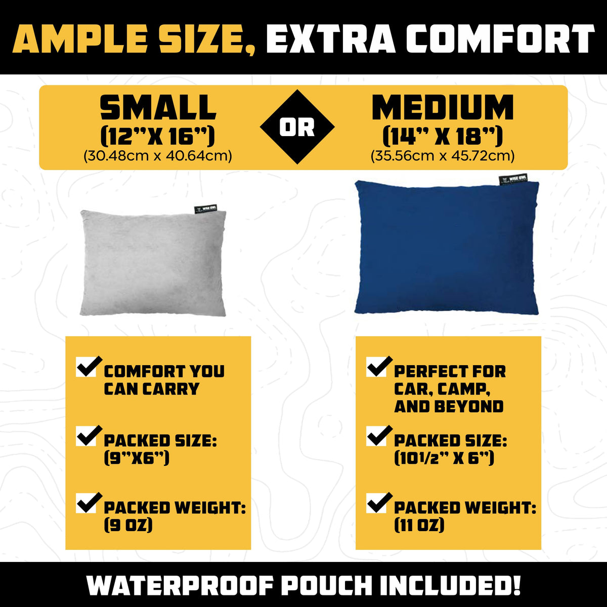 Wise Owl Outfitters Camping Pillow – Memory Foam Travel Pillow for Airplane Sleeping, Hiking, Backpacking & Outdoor Use - Small & Portable for Adults, Car, Camp & Tent