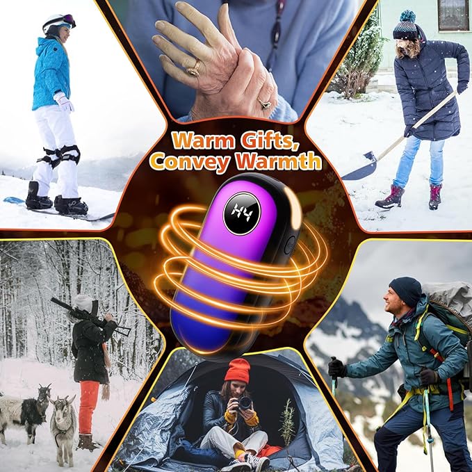 Hand Warmers Rechargeable, Dual-Sided Heating with LED Display, Flashlight, 4 Heating Levels Electric Pocket Heater for Raynauds, Golf, Camping, Hunting, Gifts for Christmas Men Women