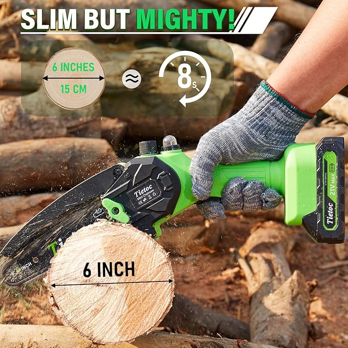 Tietoc Chainsaw 6 Inch Mini Electric Chainsaw Cordless Battery Powered, Hand Held Saw for Wood/Trees Trimming, Sawzall for Household and Garden, Stocking Stuffers Gift for Men Dad Husband Gadget 2025