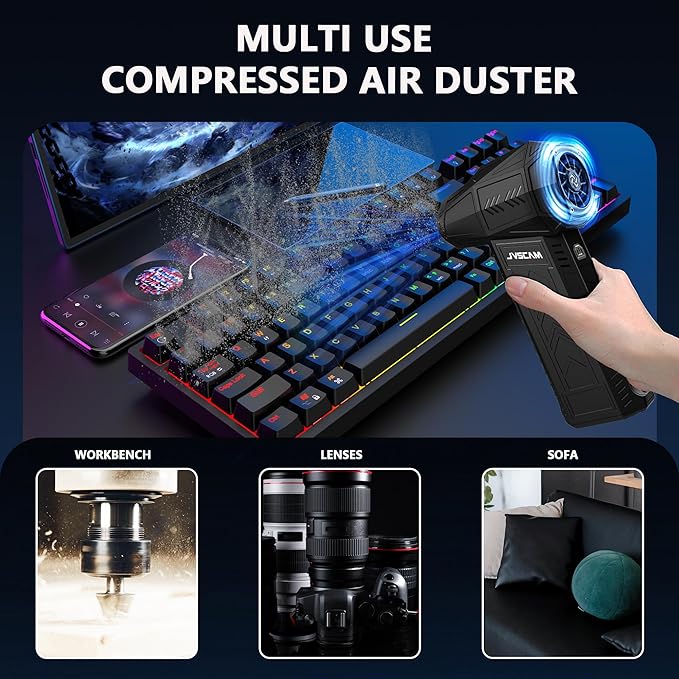 Compressed Air Duster - 180,000 RPM Electric Air Duster - with Brushless Motor, 3-Gear Adjustable Air Duster - for Keyboard, PC, Car, Air Bed, and Home Cleaning (X11-Black)