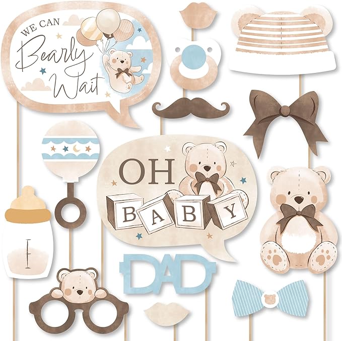 Big Dot of Happiness We Can Bearly Wait - Teddy Bear Baby Shower Photo Booth Props Kit - 20 Count
