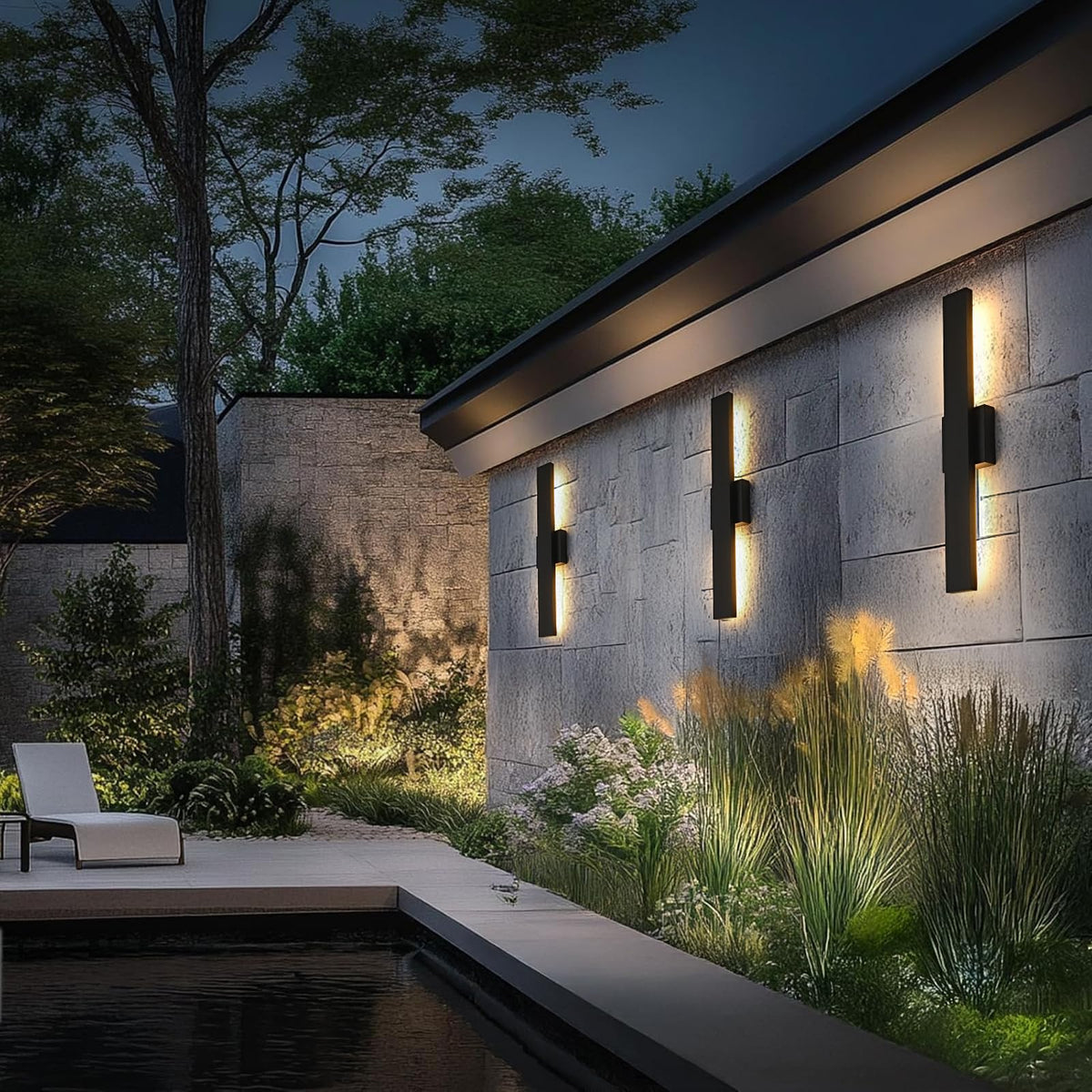SIONLOM 23.6inch Long Outdoor Modern LED Wall Light,24W Waterproof IP65 Warm White Led Wall Mount Lighting Fixture Black Outdoor Wall Sconces Outside Lights for House Garage Front Door Patio 2Pack