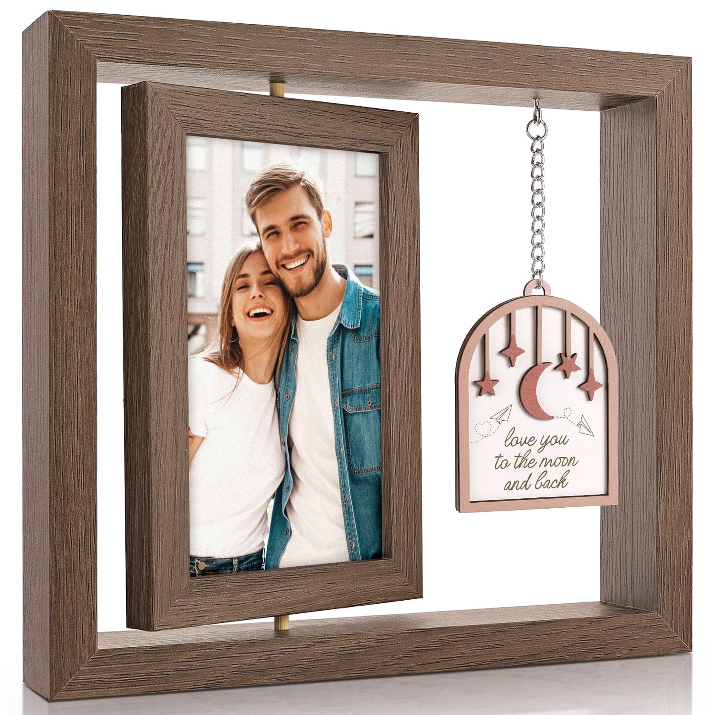 LukieJac Love You to the Moon and Back Picture Frame - Valentines Anniversary Wedding Birthday Christmas Gifts for Husband, Wife, Him, Her, Couples Rotating 4x6 Picture Frame