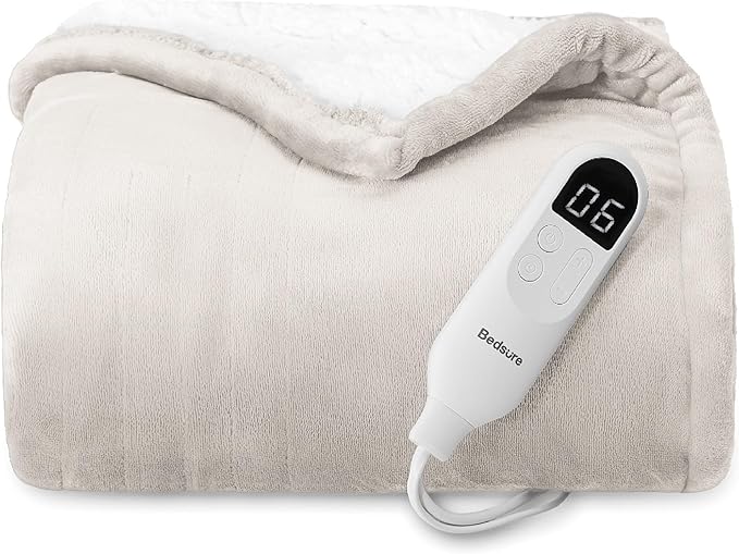 Bedsure Heated Blanket Throw Blanket - Fast Heating Electric Blanket, Soft Flannel Heated Throw with 4 Time Settings, 6 He...