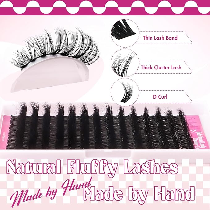Lash Clusters 60D 300pcs 10-18mm Mixed Tray 3D Effect Fluffy Cluster Lashes D Curl Wispy Individual Lashes False Mink Eyelashes DIY Flat Lash Extension Individual Lashes Cluster (60D-0.07-D,10-18mm)