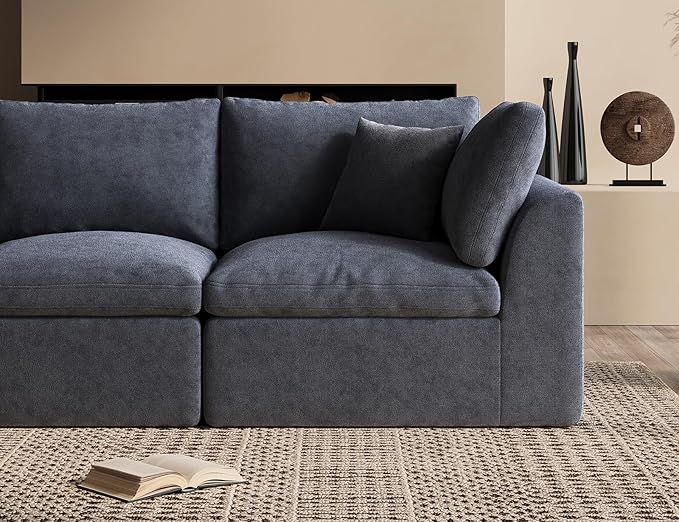 ohllob 110 Inch Cloud Sectional Couches for Living Room, Convertible L Shaped Couch with Ottoman, 3 Seater Modular Sectional Sofa, Grey