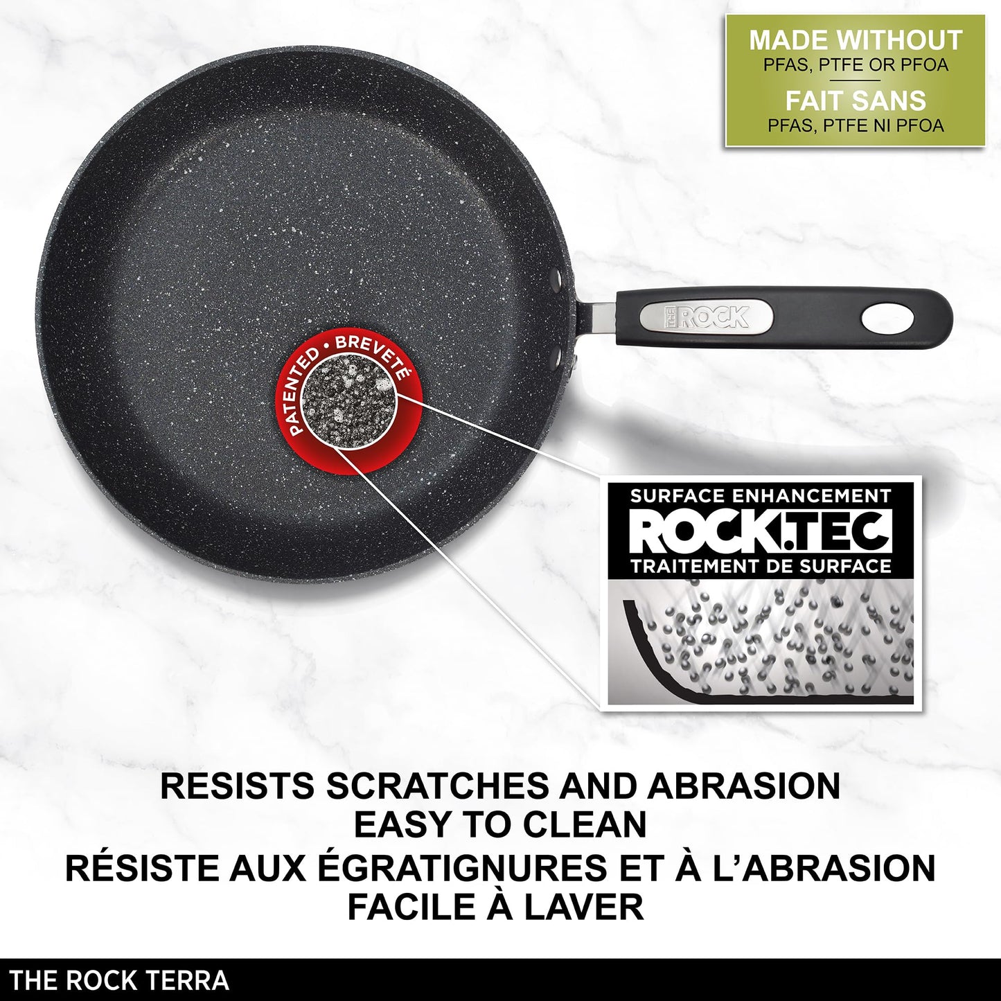 Starfrit The Rock Terra Ceramic Non-Stick Cookware Set, 8-Piece, Chemical-Free, Oven and Dishwasher Safe, with Saucepans, Stockpot, and Fry Pans, Black Marble