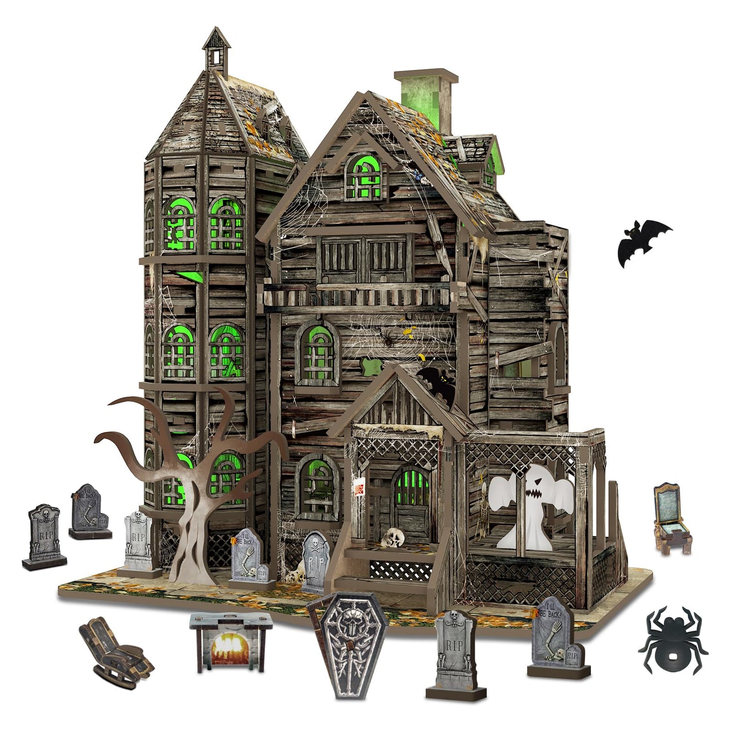 DIY Miniature House Kits for Adults - Haunted House 3D Wooden Puzzle for Teens, Decorative Bookends for Office, Home, Desk, Mini Tiny Dollhouse Kit Ideal for Halloween, Christmas, Friends, Kids, Boys