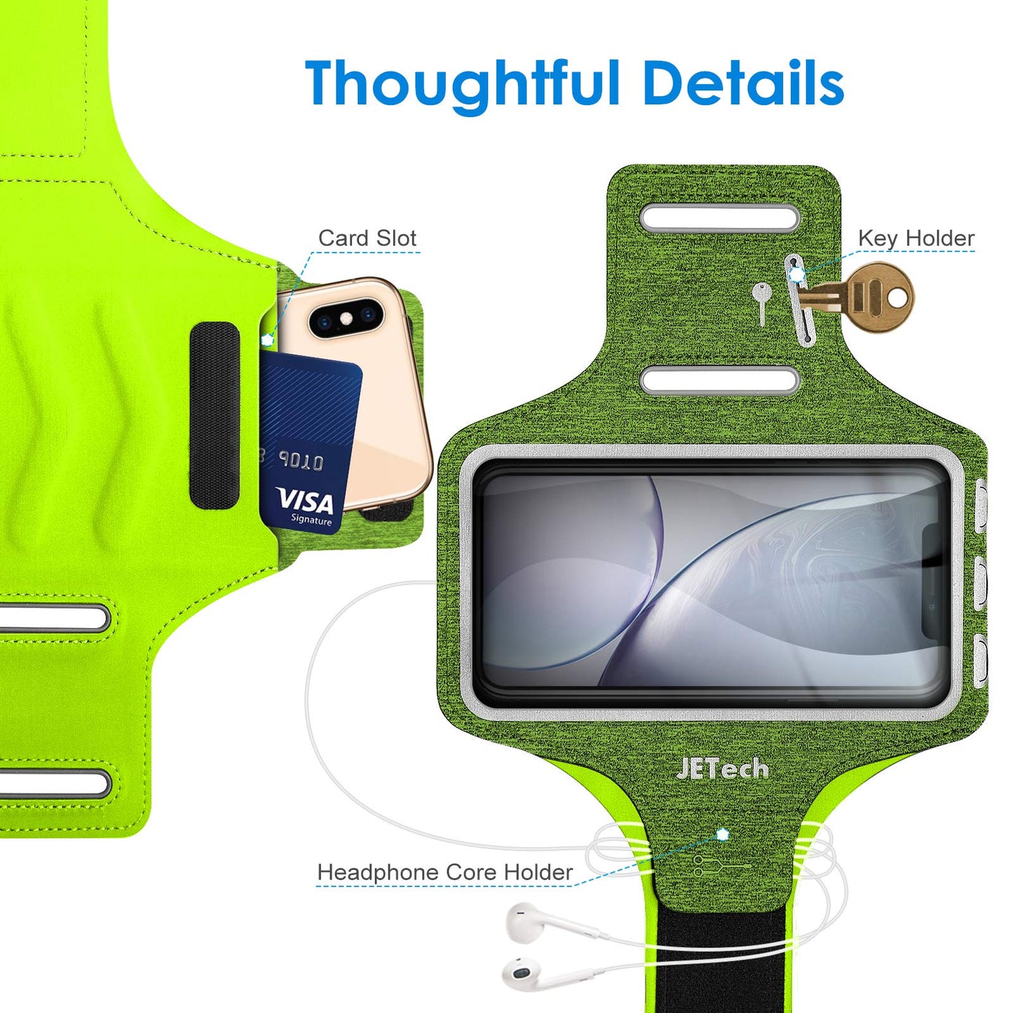 Jetech Phone Armband Holder With Key Holder And Card Slot, Upto 6.2 Inch, Iphone 16E/16/15 Pro/15/14 Pro/14/13 Pro/13/12, For Ga