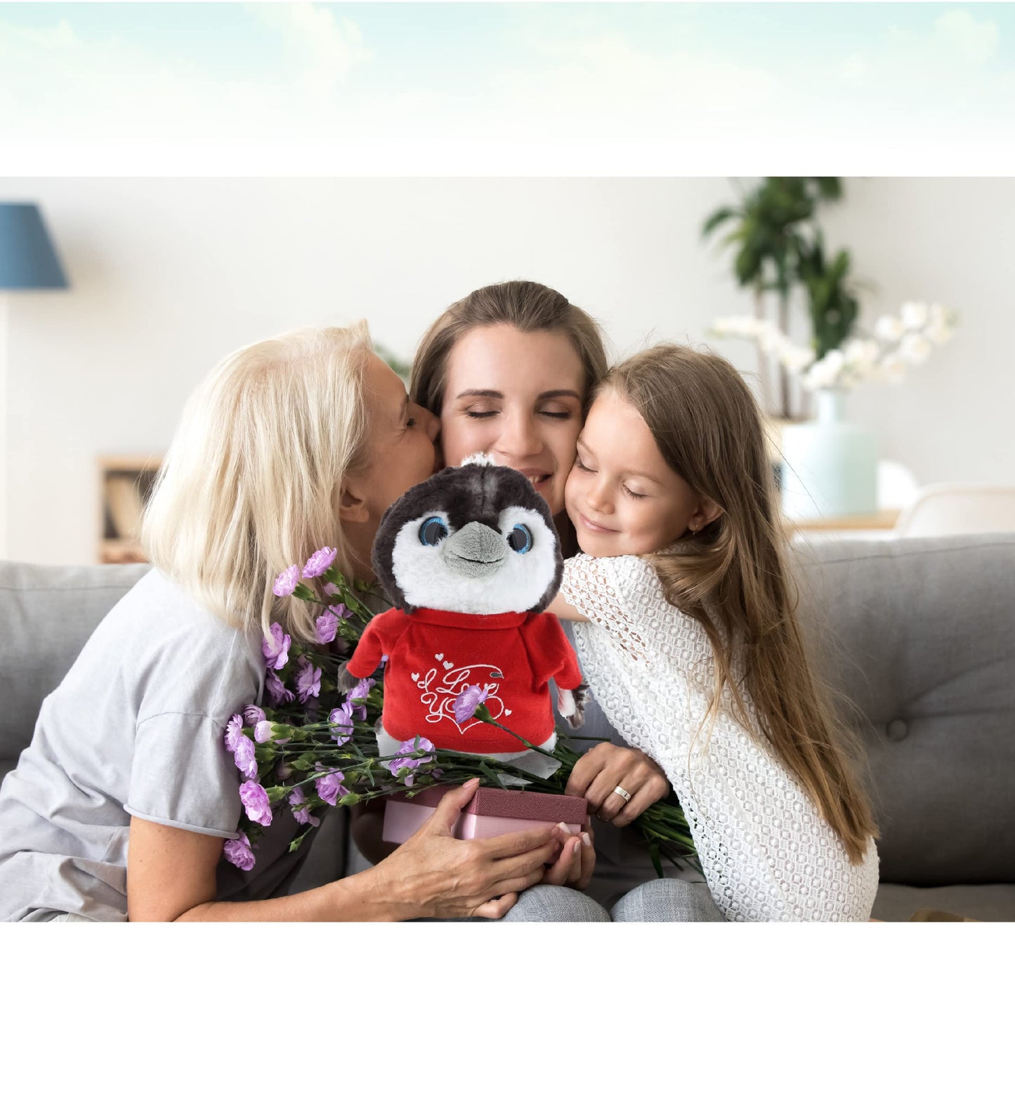 DolliBu I Love You Valentine Plush Grey Penguin - Cute Stuffed Animal with Red Shirt and Name Personalization Gift for Valentines Day, Birthday, Anniversary, Romantic Date - 9 Inches