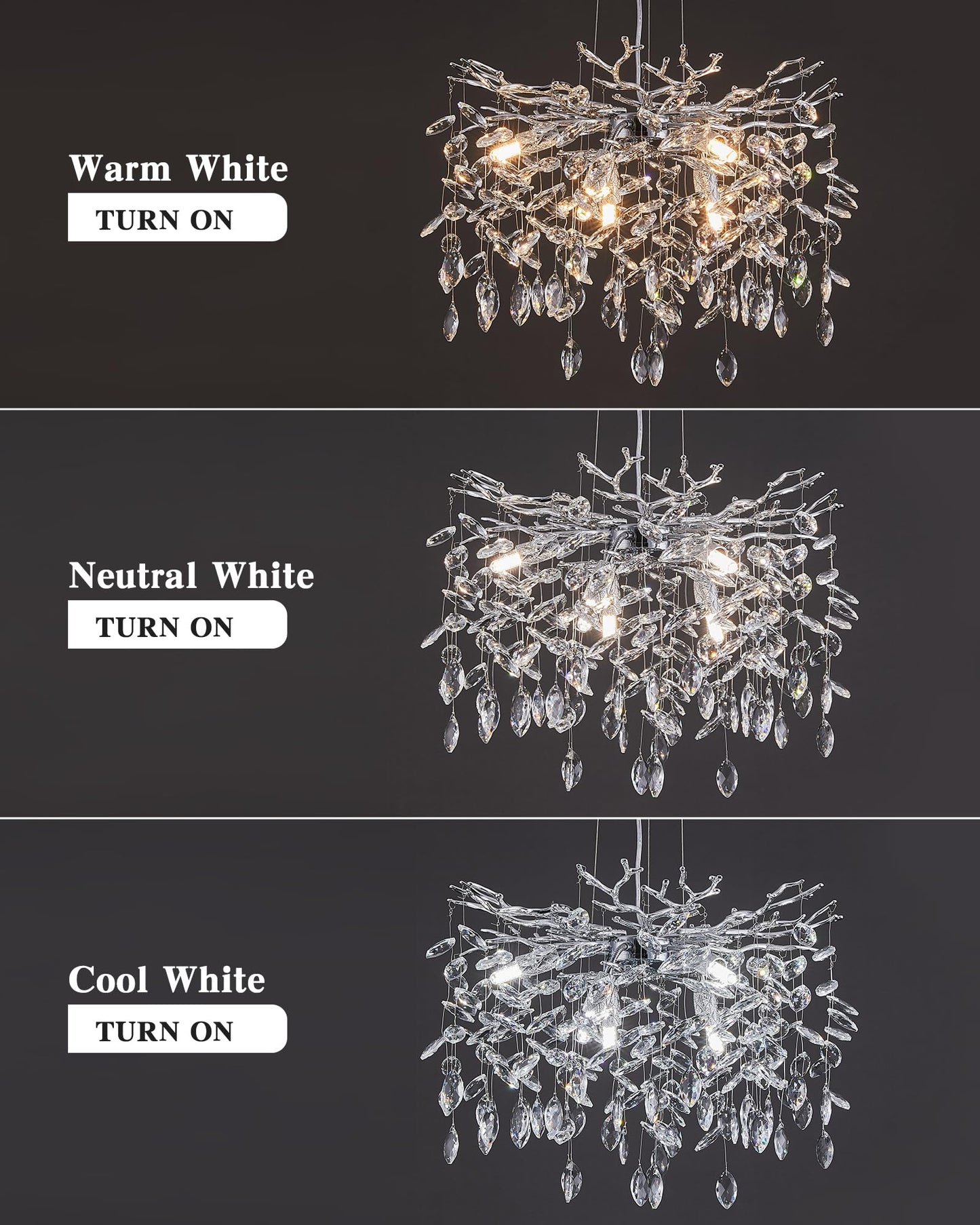 witkey Modern Tree Branch Crystal Chandelier Luxury Silver Crystal Pendant Lighting 18" Contemporary 6-Light Chandeliers for Dining Room Kitchen Bedroom Living Room