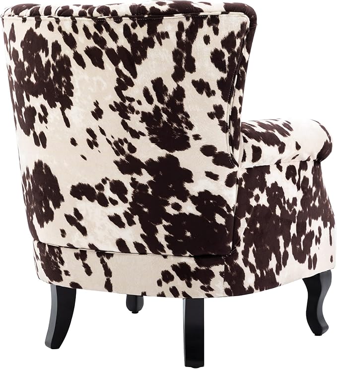 DM Furniture Cow Print Accent Chairs Set of 2 with Arm Comfy Velvet Living Room Chair Mid-Century Modern Wingback Side Chair Single Sofa Couch for Bedroom Guest Room