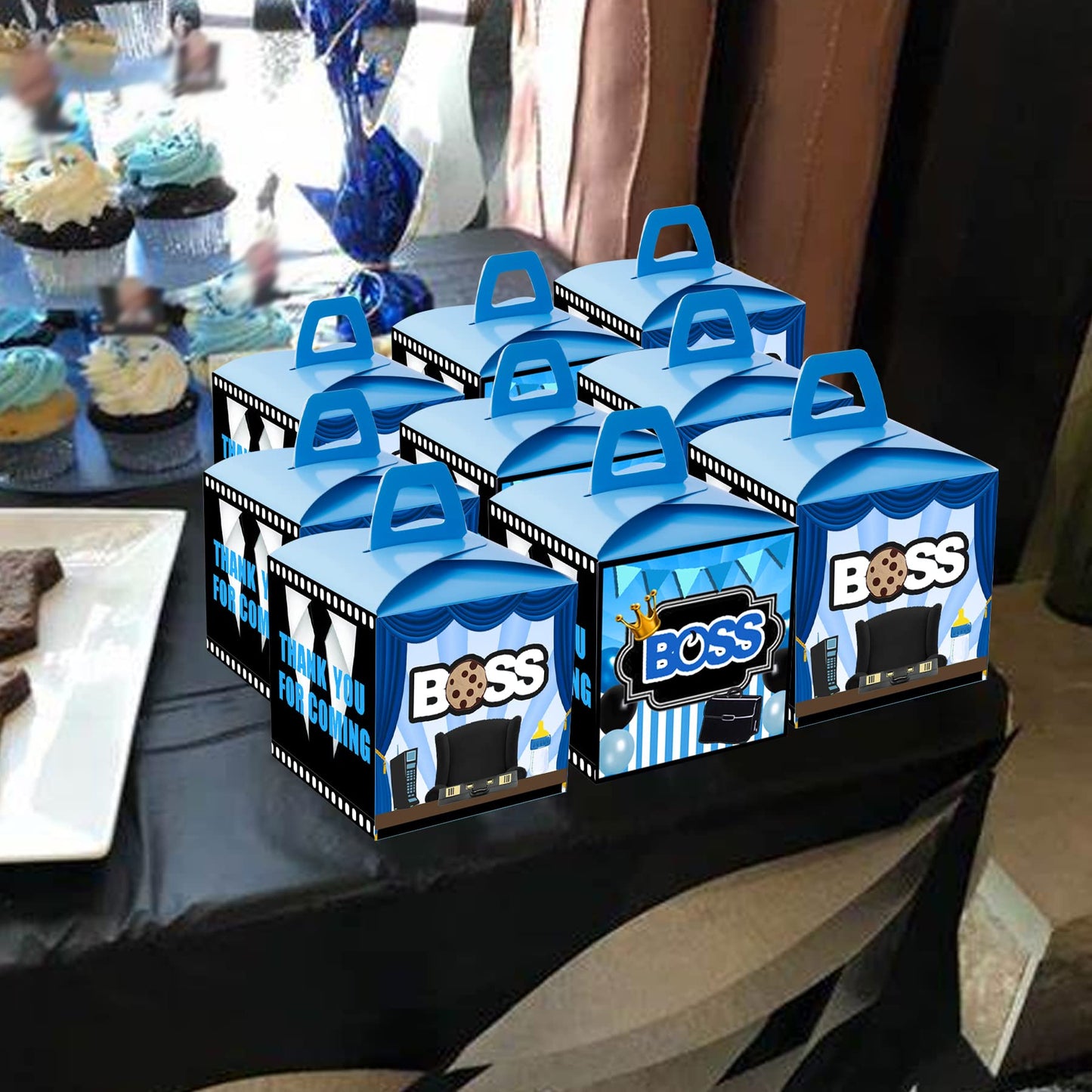 HAPPARTY BOSS Party Favor Gift Boxes 24 PCS,Blue BOSS Boy Goodie Candy Treat Boxe For 1st 2nd Birthday Decorations Supplies