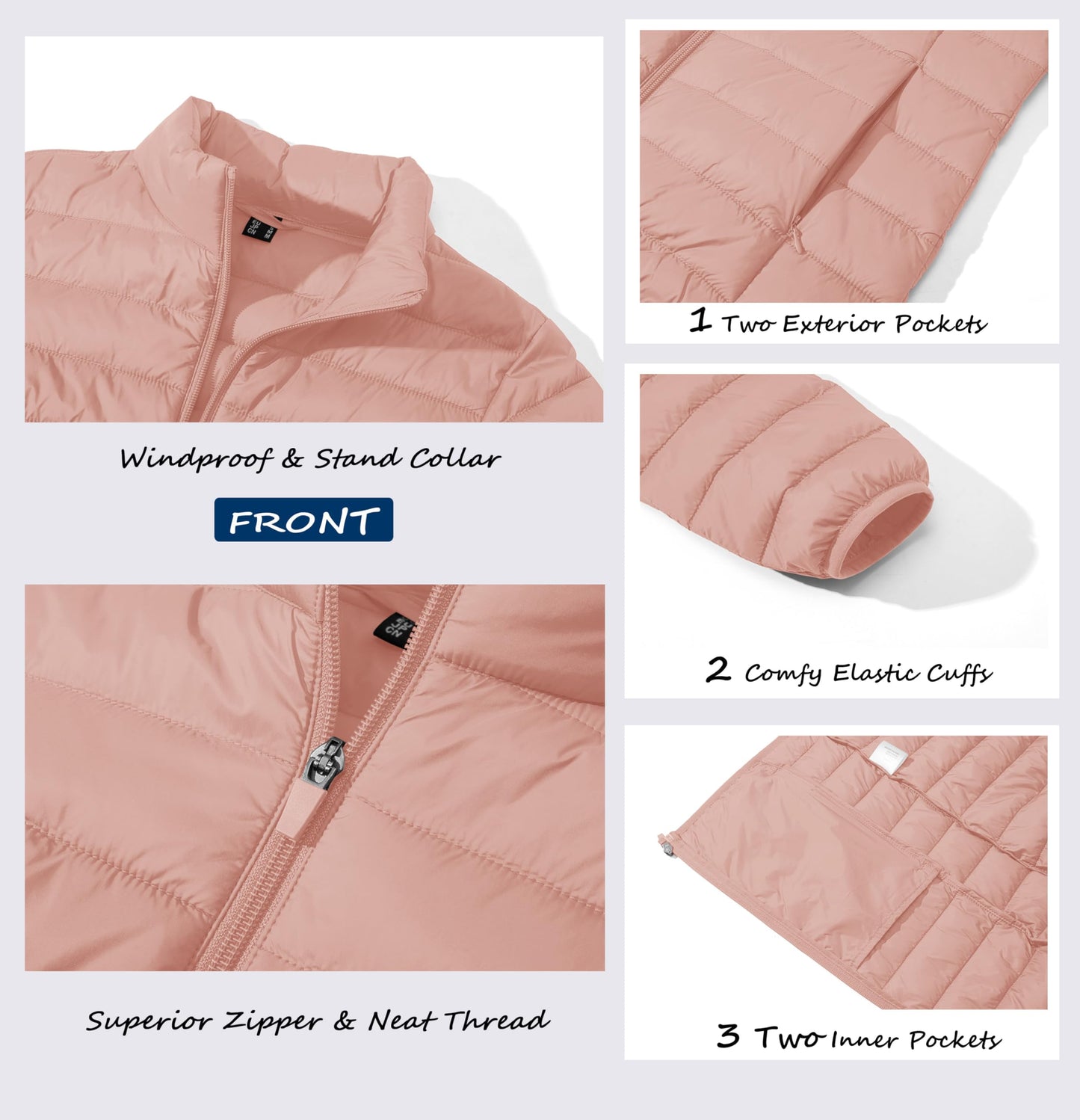 MAGCOMSEN Women's Puffer Jacket Ultra-light Quilted Zip-up Padded Winter Warm Outwear with 4 Pockets, Apricot L