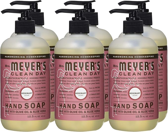 MRS. MEYER'S CLEAN DAY Hand Soap, Made with Essential Oils, Rosemary, 12.5 fl. oz - Pack of 6