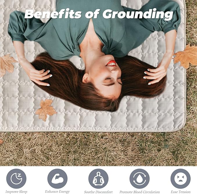Grounding Mat, 24x35 Inch, Cotton Grounding Pad with Silver Fiber, Grounding Mat for Feet, Improves Sleep Wellness, Beige