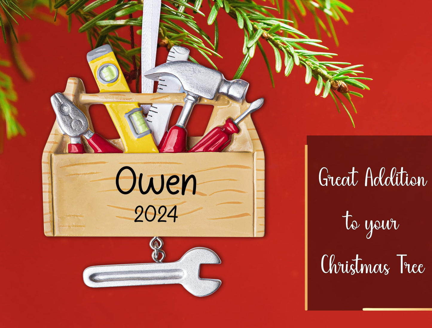 UniqXmas Personalized Tool Box Christmas Ornament 2025 - Free Customization | Tool Chest Toolbox with Dangle Wrench for Xmas Tree | Gift for Craftsman Artisan Builder Handy Man - Custom Name & Year