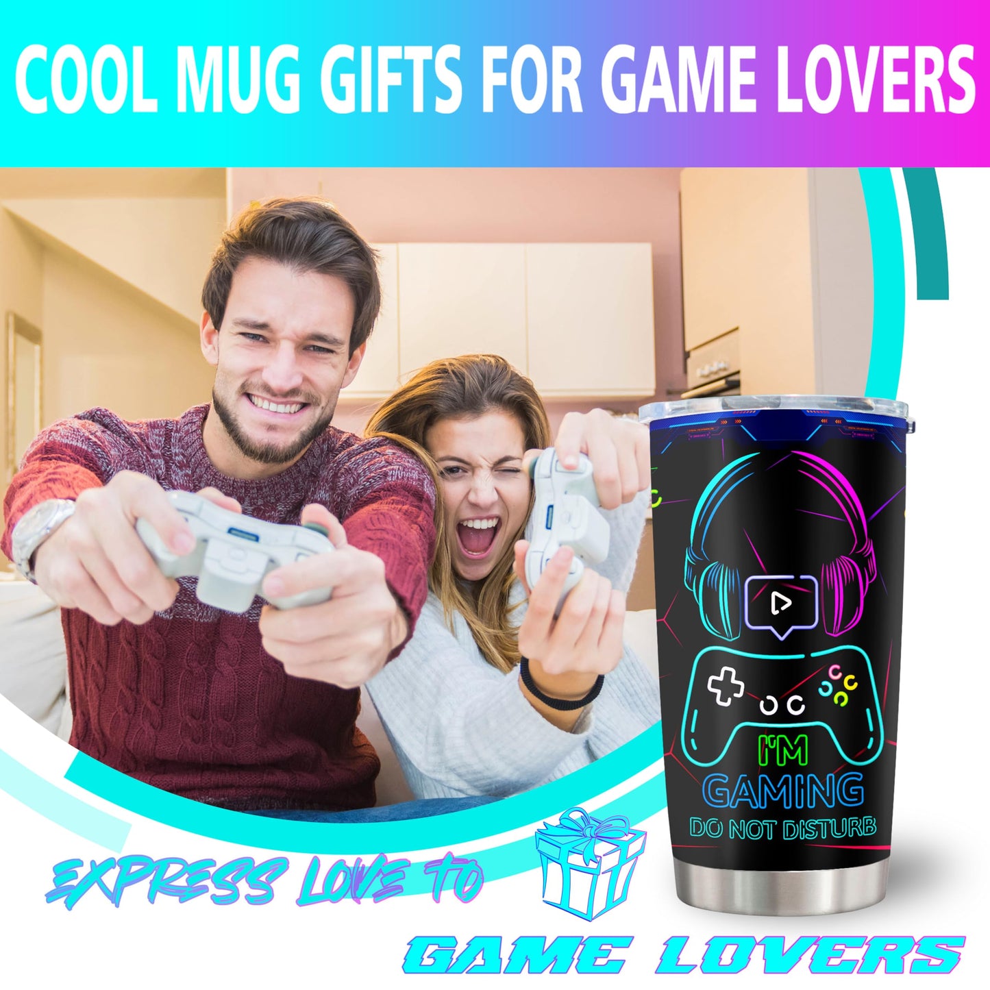Fusui Gamer Gifts, Gaming Mugs, Gifts for Gamers, Cool Game Christmas Birthday Graduation Gift for Men Teenage Teen Boys Boyfriend Husband, Video Games Boys Decor Stainless Steel Tumbler 20oz 1pc