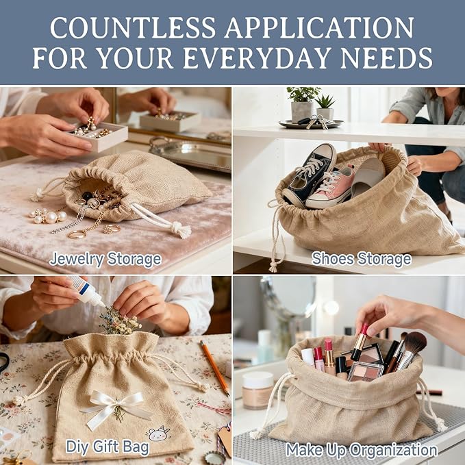 Simple&Opulence 3-Pack 19” x 23” Linen Cotton Drawstring Bags Reusable Grocery Sacks, DIY Craft Sachet Sacks Storage Cloth Bags for Party Wedding Home Bulk Produce Bags, Washable, Natual Linen