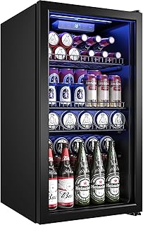 Manastin Beverage Refrigerator Cooler-120 Cans Freestanding Mini Fridge Cooler with Glass Door, Adjustable Shelves & Digit...