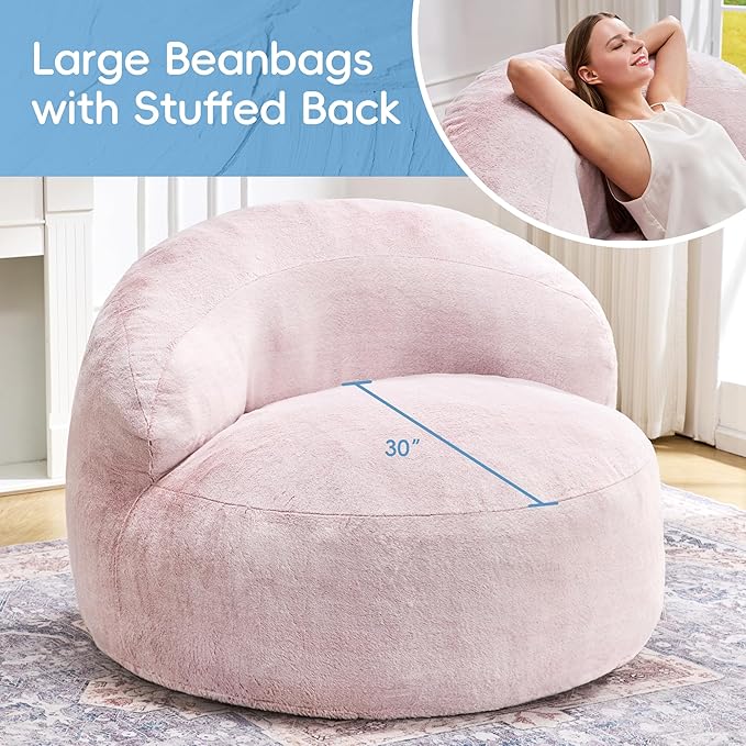Hobestluk Bean Bag Chair Giant Bean Bag Chairs for Adults Big Bean Bag Chair with Memory Foam Filler Adults Large Beanbag with Faux Fur Cover for Bedroom (Plush Pink,Oversize)