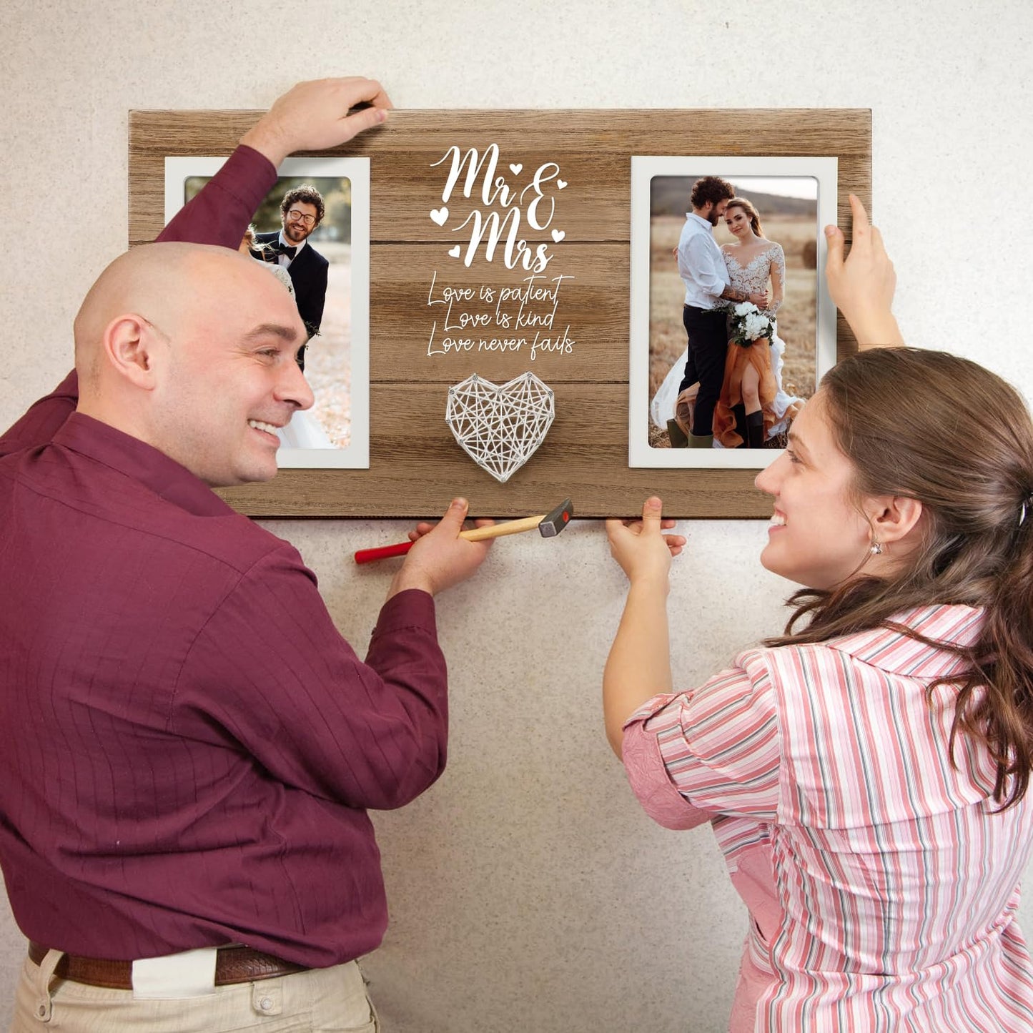 Calibron Personalized Wedding Gifts for Couples, Bridal Shower Gift for Bride, Mr & Mrs Photo Frame Holds 2pcs 4x6 Pictures, Unique Wedding Gifts for Newlyweds