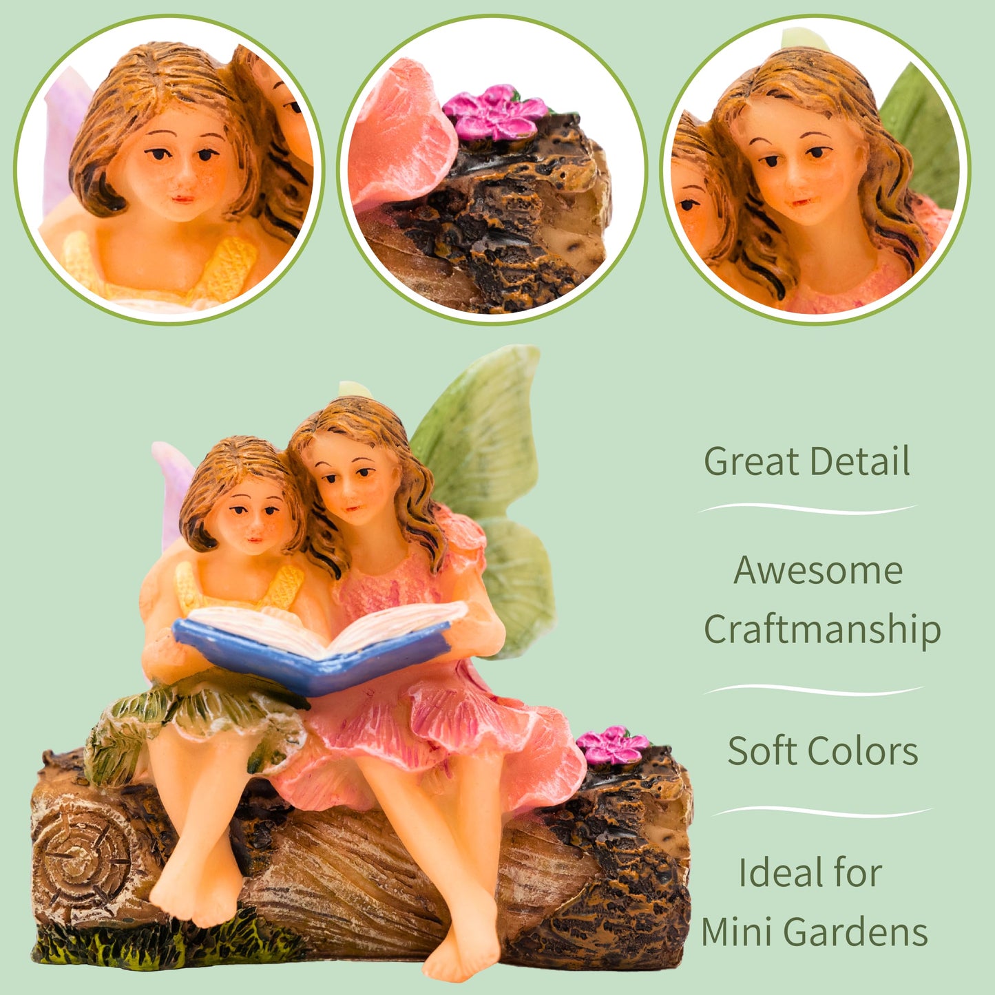 PRETMANNS Fairies for Fairy Garden - Accessories for an Outdoor or Indoor Miniature Garden – Adorable Hand-Painted Resin Figurines – 2 Sitting Sisters 1 Piece