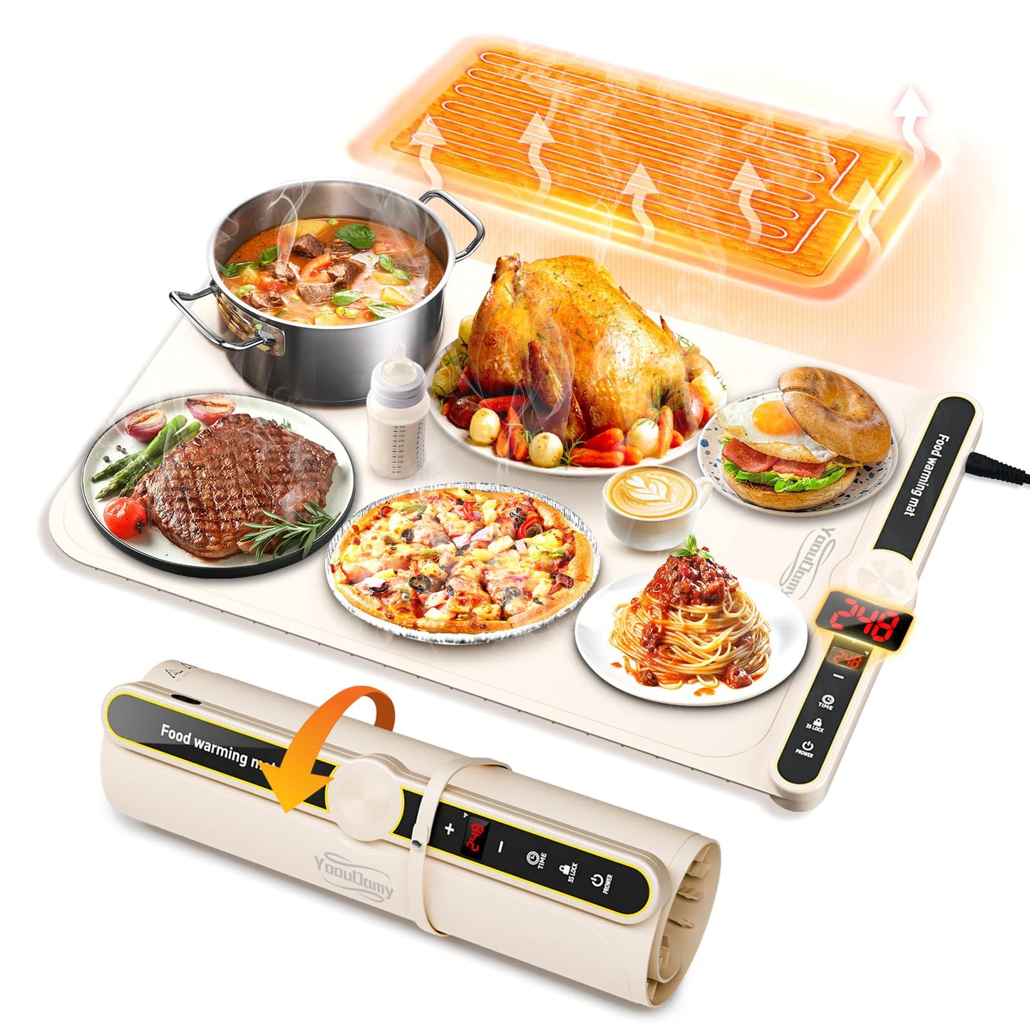 Warming Mat for Food, Food Warming Mat, Electric Warming Tray for Buffets Party, 6 Gear Timed 9 Gear Temperature Controlled 18H Auto Power Off Full Surface Rapid Heating Mat for Food, Home Daily Use