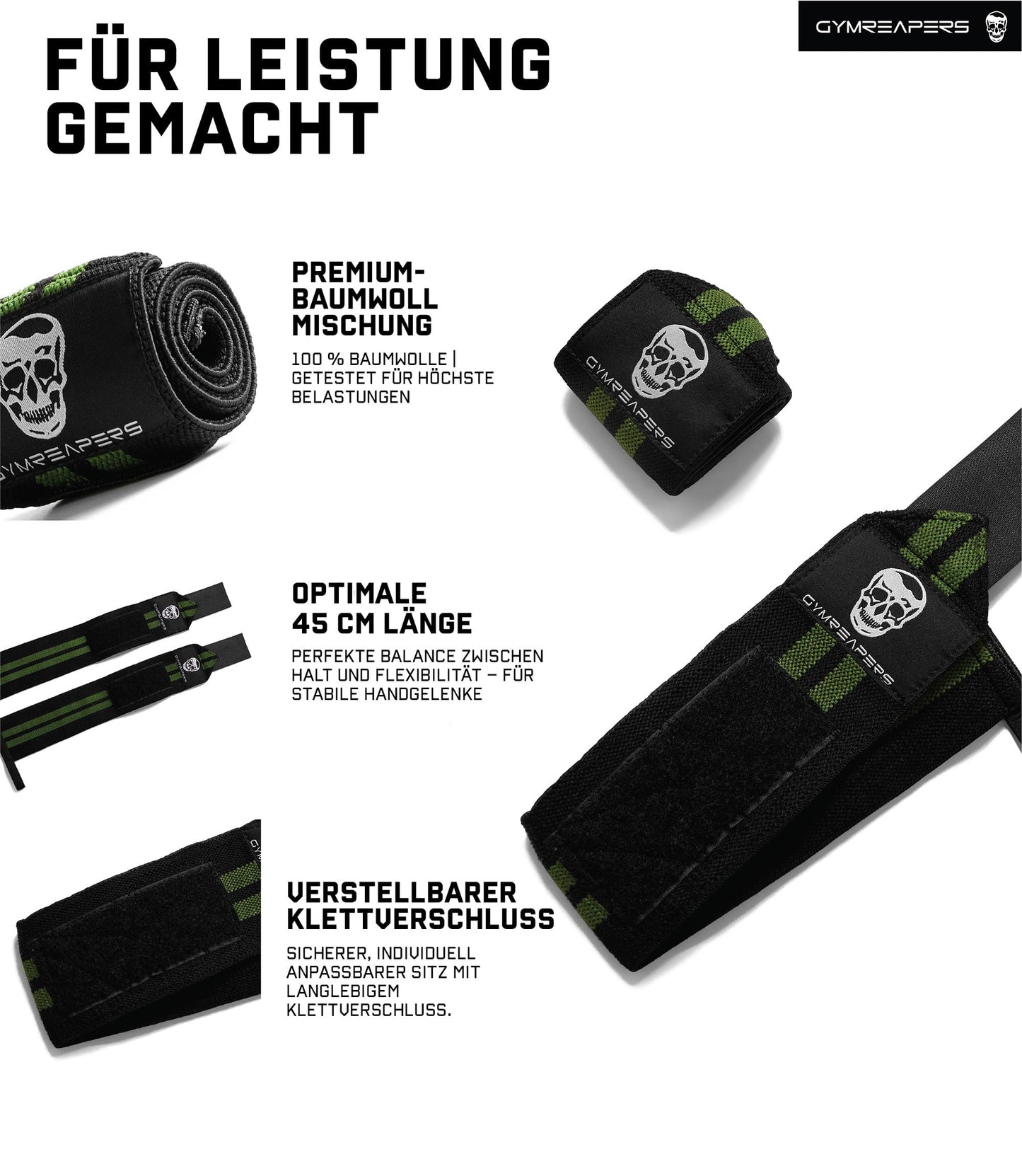 Gymreapers Weightlifting Wrist Wraps (Competition Grade) 18" Professional Quality Wrist Support with Heavy Duty Thumb Loop - Strength Training, Bodybuilding(Military Green,18")