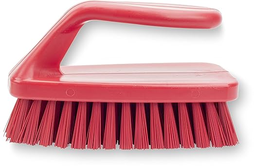 SPARTA Scrub Brush with Iron Shaped Handle and Stiff Bristles, Heavy Duty Scrubber Brush for Kitchen, Bathroom, Shower, Tile, Sink, Carpet and Bakepans, Polypropylene, 6 Inches, Red