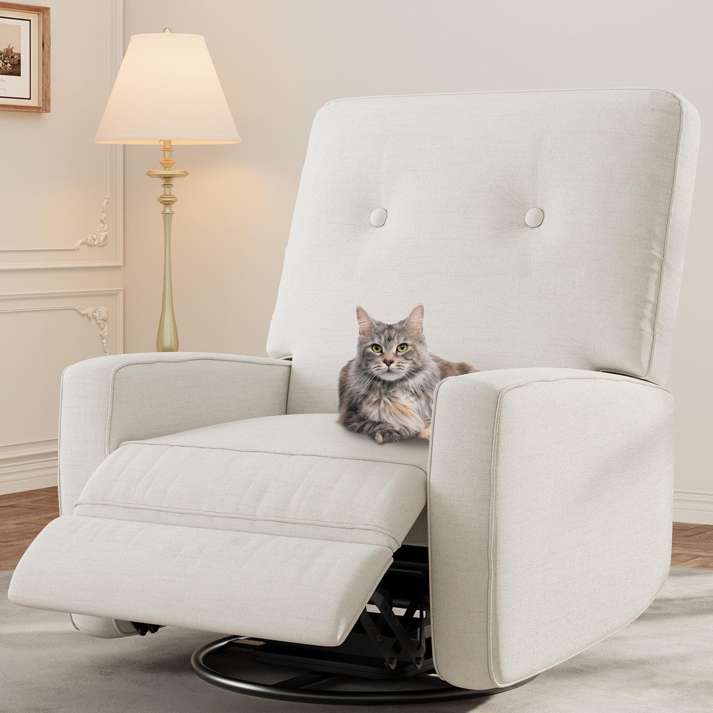 GarveeHome Recliner Chairs, Swivel Rocker Recliner, Glider Recliner Nursery Chair, Recliner Chair for Adults, 360°Swivel Glider Rocking Chair for Living Room, Bedroom, Office, Linen, White