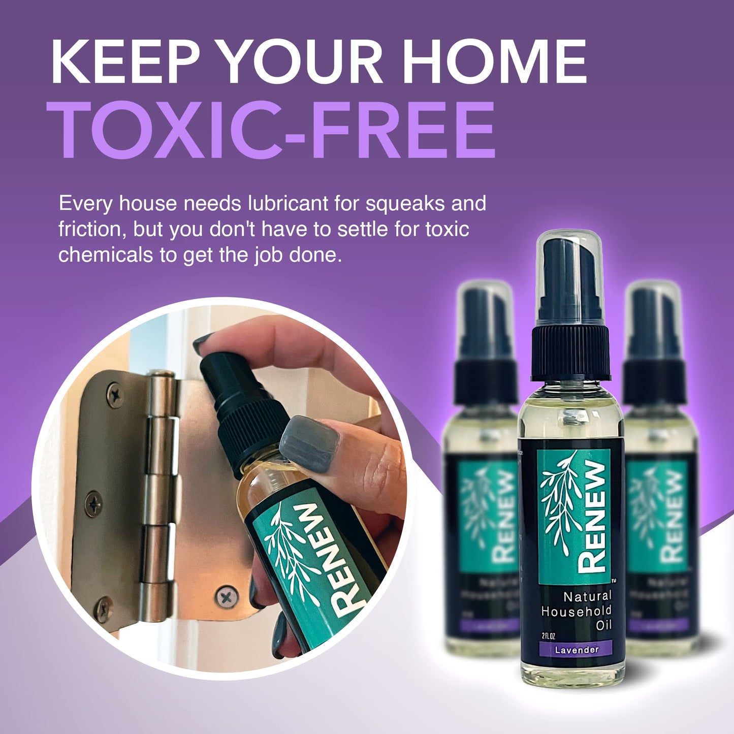 HōMPURE® Renew Natural Household Oil Lavender - Eco-Conscious All-Purpose Lubricant Spray with Lavender Scent for Doors, Hinges & Locks - Natural Penetrating Oil for Smooth, Long-Lasting Lubrication