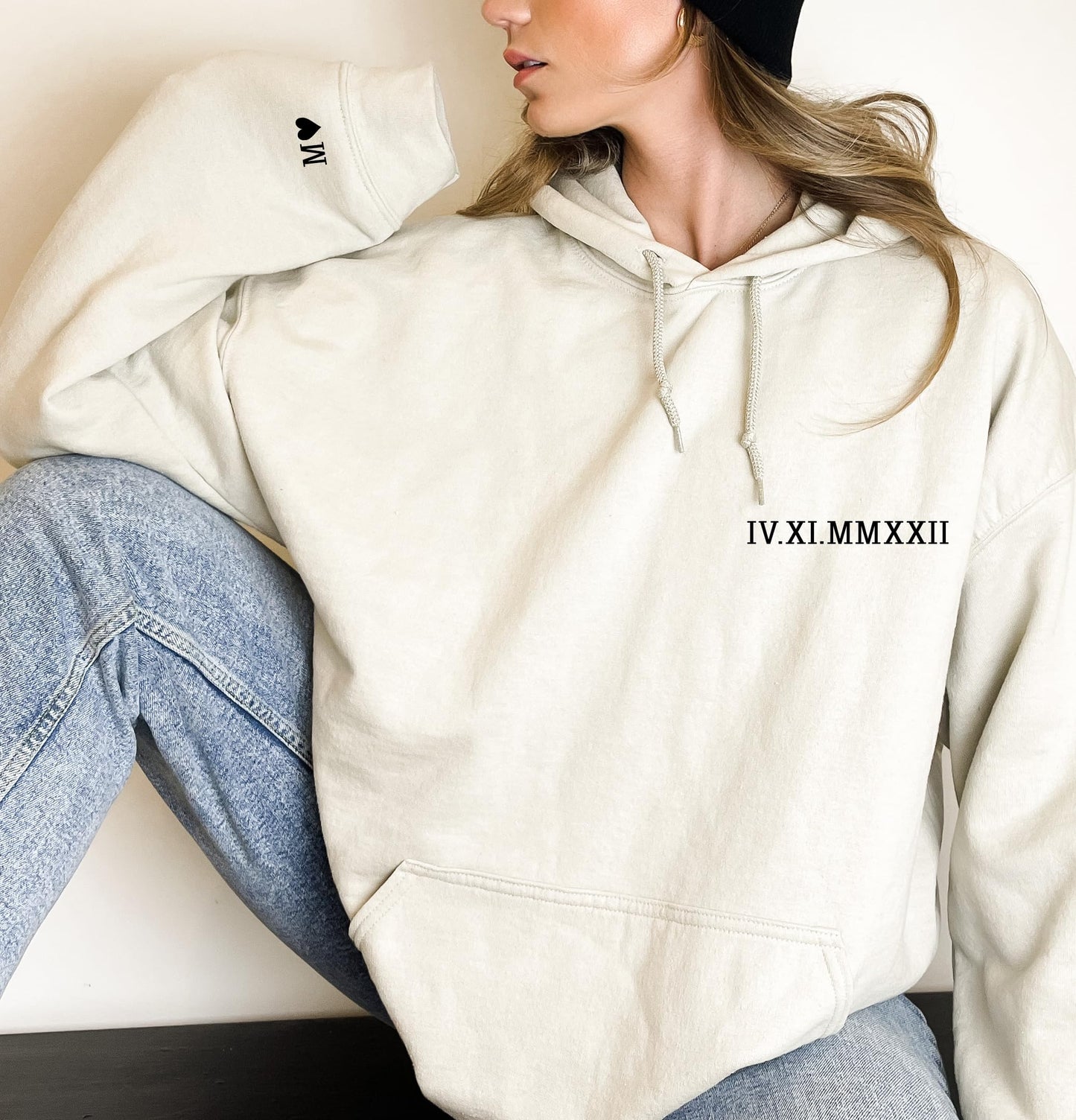 Merrvey Custom Roman Numeral Hoodie with Initial and Heart Matching Couple Hoodies Personalized Anniversary Initial Hoodie Date Valentines Day Gift for Couples Wedding Engagement Stuff