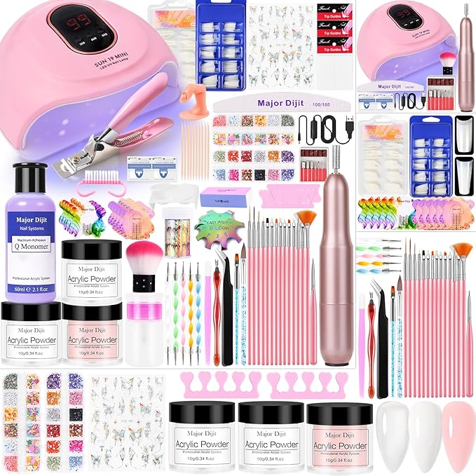 Acrylic Nail Kit Starter Set Acrylic Powder with Nail Drill U V Light Professional Tools with Decoration Everything for Be...