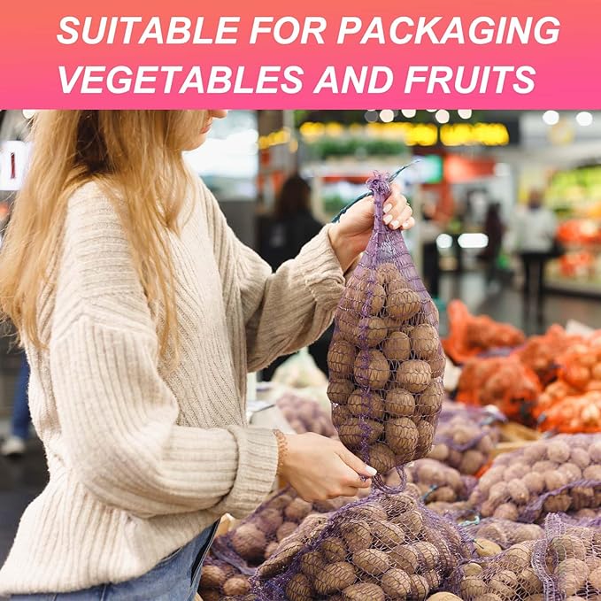 uxcell 100PCS Reusable Mesh Produce Bags, 13.8 Inches Egg Hatching Bags Washable Breathable Fruit Net Stretchable Mesh Netting Storage for Seafood Vegetable Onion Grocery Shopping, Yellow