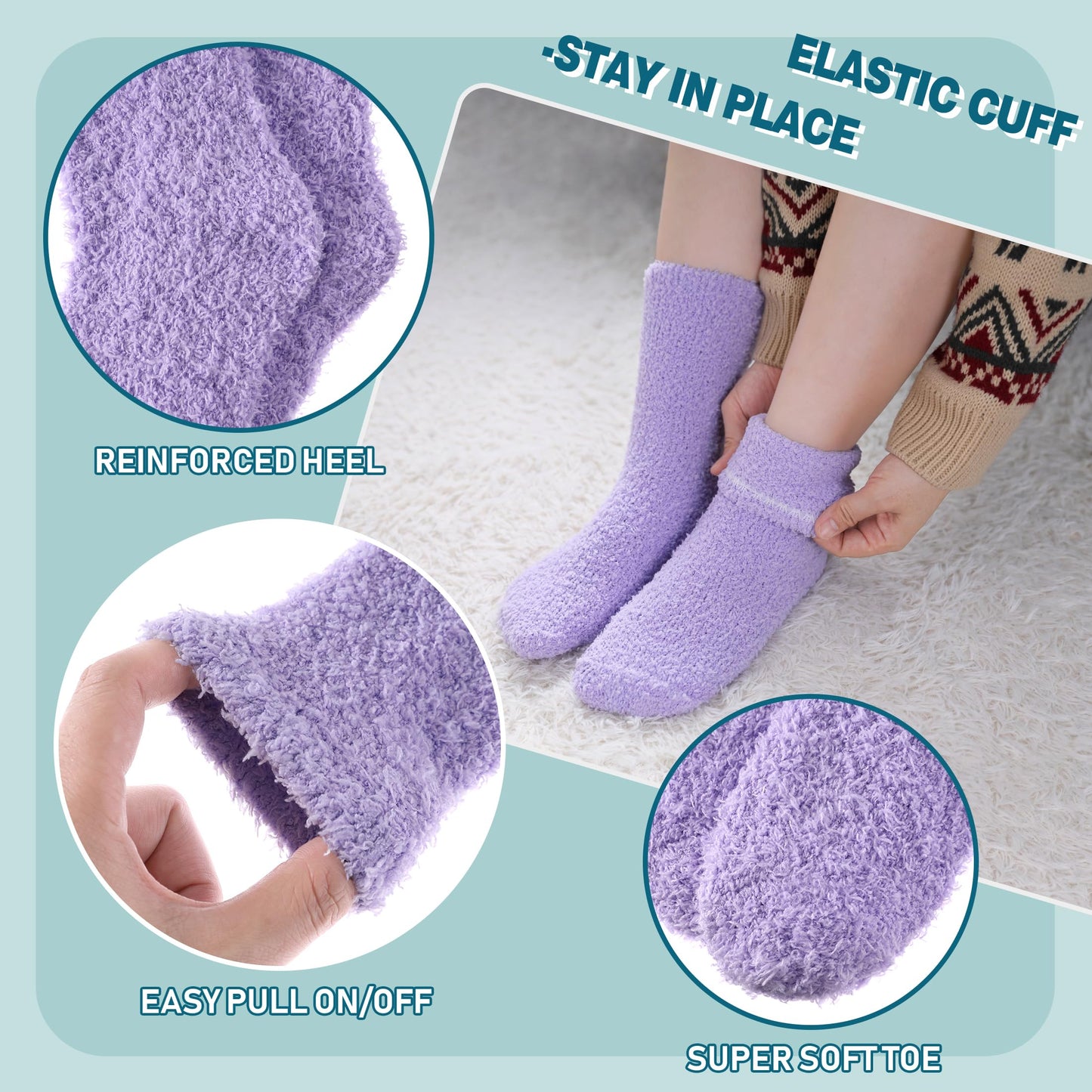 FANZERO Fuzzy Socks for Women Cozy Fluffy Slipper Socks Soft Warm Winter Fleece Plush Sleeping Gift Socks 5 Pairs Rainbow A